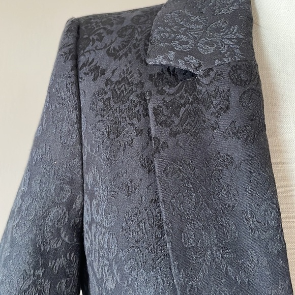 Dana BUCHMAN damask / paisley pattern blazer / jacket black sheen 1 button sz 4 - Picture 2 of 11